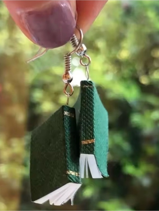 Jewelry - Mini Book Drop Earrings in Forest Green